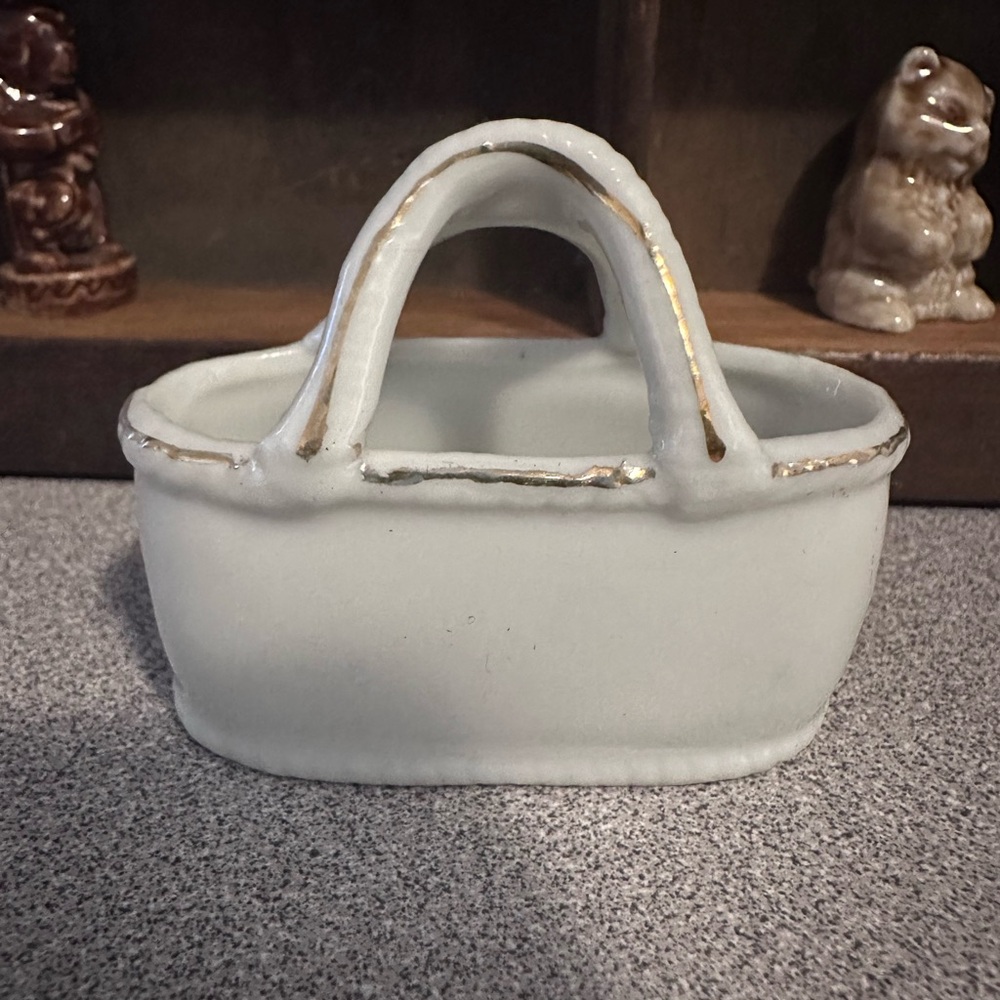 Mini Handpainted Floral Ceramic Basket Made in Japan Perfect for Printer Tray - Picture 4 of 5
